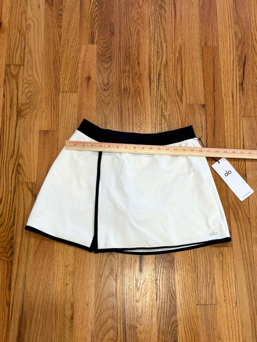Alo white Crop Bustier Top with Black Trim with matching skirt
